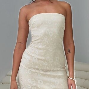 Cream Sequin Strapless Bodycon Dress